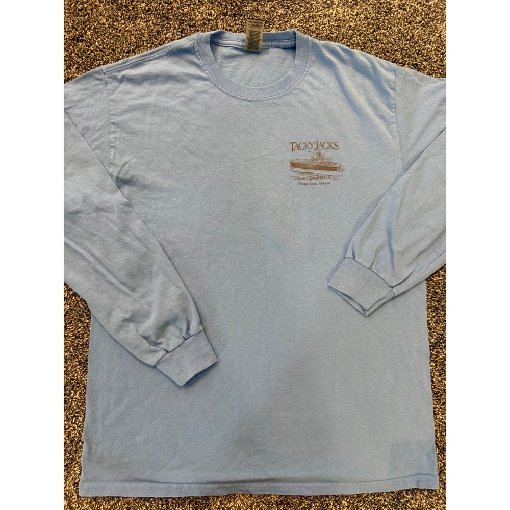 Tacky Jacks Orange Beach AL Long Sleeve T-Shirt Blue Mens Medium Vintage y2k